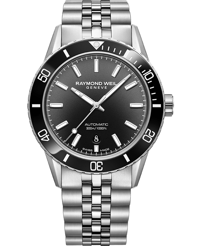 Freelancer Men’s Diver Black Dial Steel Bracelet Watch, 42.5mm