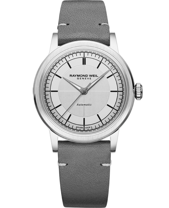 Millesime Automatic Central Seconds Silver Dial Leather Strap Watch, 35mm