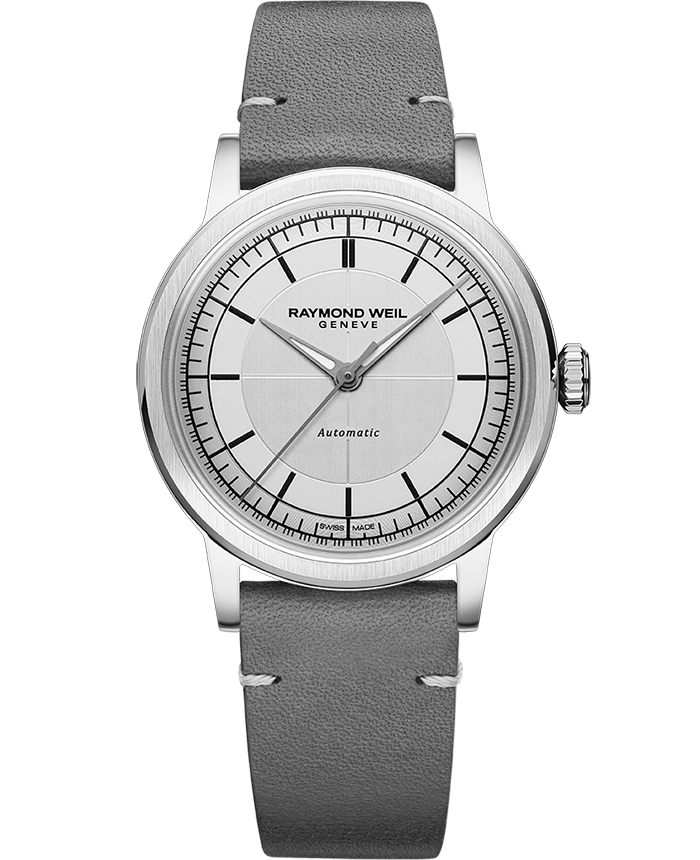 Millesime Automatic Central Seconds Silver Dial Leather Strap Watch, 35mm